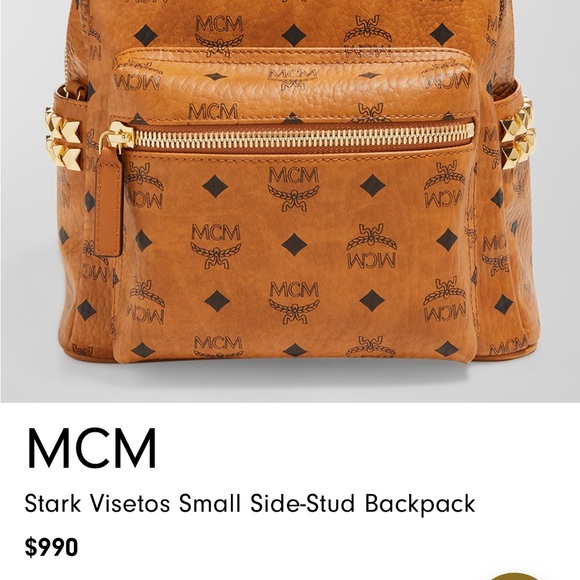 MCM Stark small backpack. Cognac with gold studs on side. - Picture 8 of 8